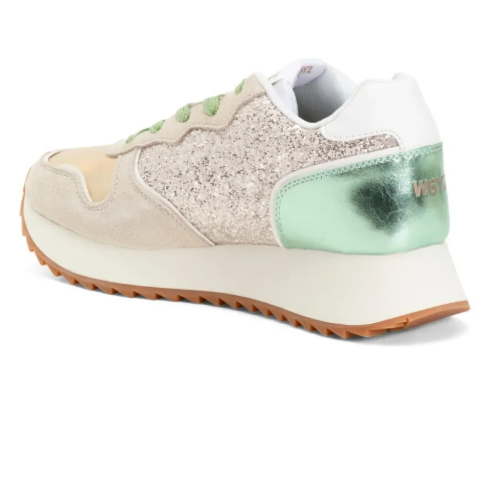 W6yZ Women's Jet-W Suede Sneaker Cream Multicolor Metallic & Glitter Size 38 NEW - Picture 3 of 6